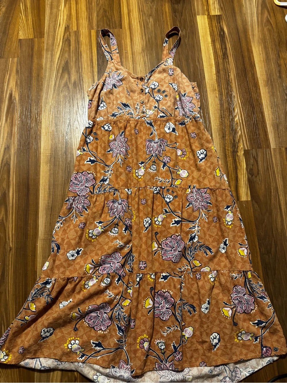 Sonoma Rust Floral Maxi Dress with Pink and Yellow Accents
